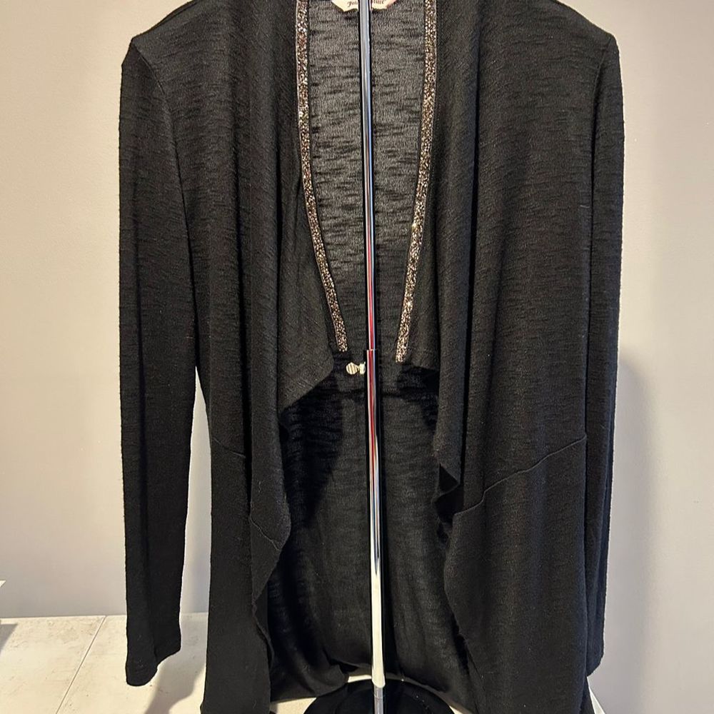Juicy Couture XS Black Embellished Trim Open Front Cardigan Sweater Women's